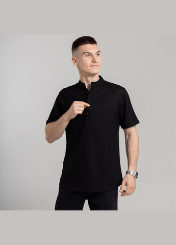 Чоловіча однотонна сорочка з коротким рукавом чорна No Brand (341084701)