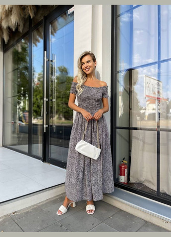 Темно-серое праздничный, повседневный, кэжуал женское платье с разрезом с открытыми плечами Україна