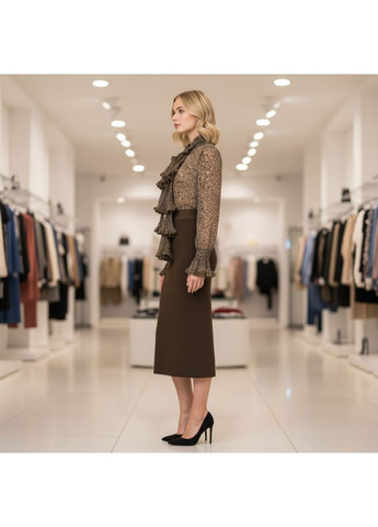 Бежевая женская шифоновая блуза с шарфом lw-116679-1 черный Forza Viva