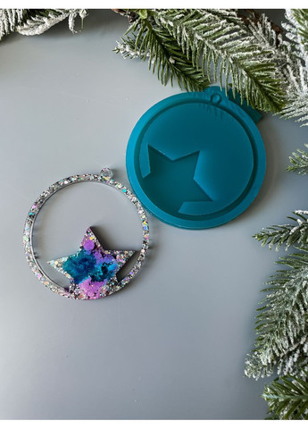 Молд Зірка в колі для новорічних іграшок на ялинку силіконова форма для епоксидної смоли No Brand (370566456)