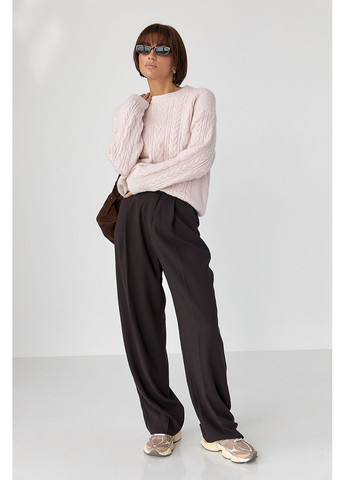 Пудровий зимовий в'язаний светр у косички Lurex