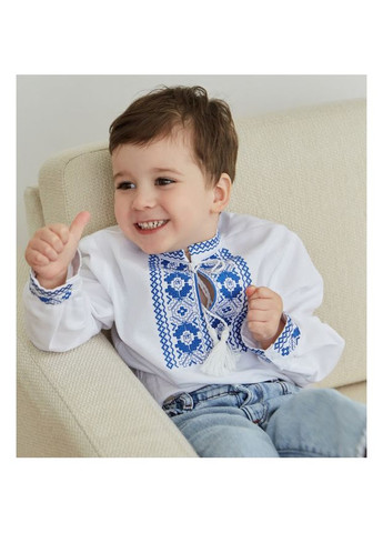 Біла вишиванка для хлопчика оберіг, р.110, білий з блакитним () Twins 88OT-О110-04