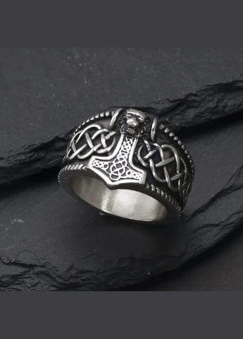 Кольцо мужское Лев и Молот Тора титановая сталь винтаж серебро 21.5 Liresmina Jewelry (328449749)