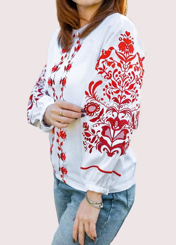 Белая женская вышиванка жар-птица лен белая с красным. Україна лен (314516836)