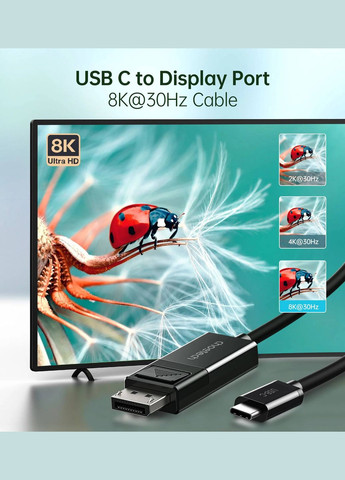Кабель USB 3.1 Type-C M - DisplayPort M V1.4, Thunderbolt 3, 1.8m 4K@60Hz PVC, чорний CHOETECH (315142909)
