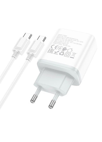 Адаптер сетевой TypeC to Type-C Cable Stage dual port charger set C105A |1USB/1Type-C, 20W/3A, PD/QC| Hoco (279553622)