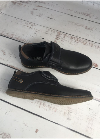 Черные туфли детские для мальчика черный (572) на липучке Paliament