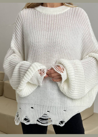 Жіночий светр з дірками молочного кольору р.42/46 407262 New Trend (285711791)