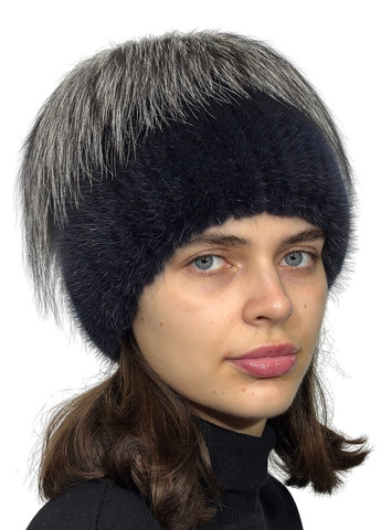 Жіноча шапка із в'язаного хутра норки з прикрасою із хутра чорнобурки Меховой Стиль Звездочка (254800505)