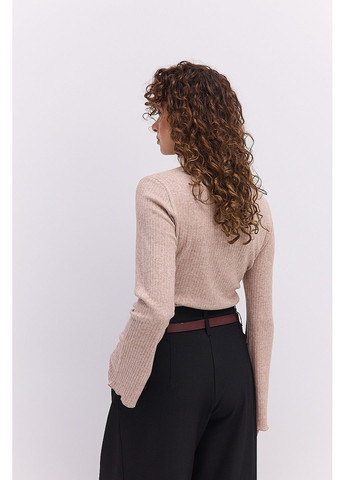 Жіночий лонгслів в рубчик коричневий з коміром-стійкою Arjen (364967634)