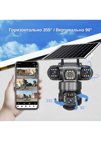 IP-камера вулична з акумулятором та потрійним об'єктивом XON 4G 8000mAh Solar 1080P SmartCam (TCBSM23VB 3992) Чорна XON E-Tech (361990877)
