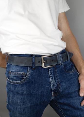 Ремень мужской кожаный -4052 (130 см) под джинсы синий потертый JK (295903353)