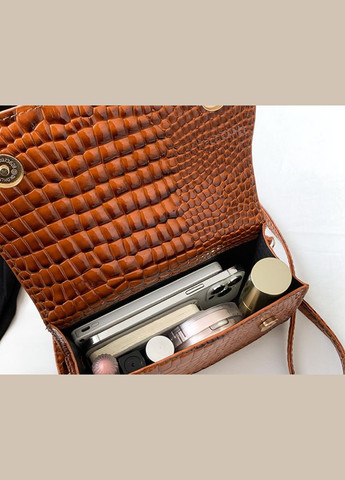 Женская лаковая мини сумочка клатч на плечо с принтом рептилия коричневая (sku_1736Н) No Brand (330576868)