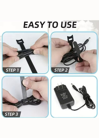 Органайзер кабеля стяжка липучка хомут фиксатор для проводов стрепы 50 штук многоразовые Черный Lencent (340276281)