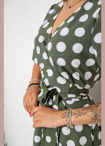 Оливковое (хаки) повседневный летний сарафан софт v-образный на запах с поясом хаки (sku_241r166) No Brand в горошек