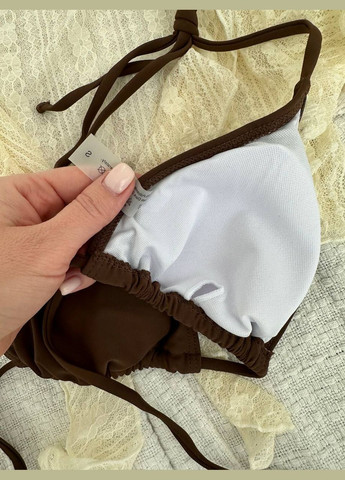 Коричневий літній комплект купальник роздільний із мереживною накидкою роздільний No Brand