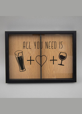 Подвійна рамка копілка "All you need is beer, love and wine" для корків (BDDOUBLE-06) black-brown BeriDari (293509884)