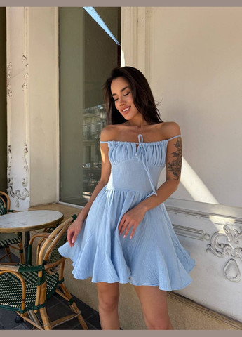 Блакитна сукня на бретельках міні блакитного кольору 33778 кльош Fashion однотонна