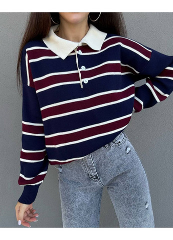 Синий демисезонный светрик поло в полоску замеры в описании DK/DL Мода без кордонів