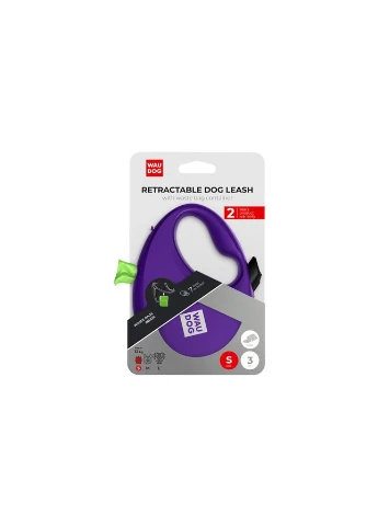 Поводок-рулетка для собак R-leash с контейнером для пакетов, светоотражающая лента, S, до 12 кг, 3 м, фиолетовый WAUDOG (331068475)