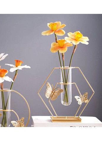Ваза для цветов Бабочки Ромб 15041 12х22х23 см золотистая No Brand (335972452)