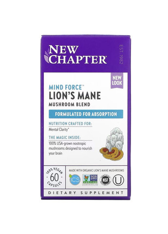 Натуральна добавка Lion's Mane, 60 вегакапсул New Chapter (293341930)