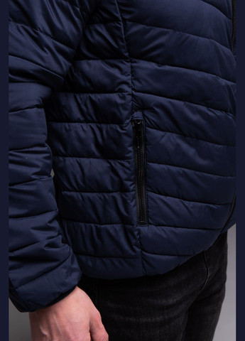 Темно-синяя демисезонная утепленная стеганная куртка съемный капюшон Vakko