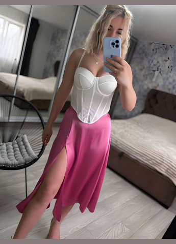 Розовая повседневная, кэжуал, коктейльный, вечерний, карнавальный юбка меди с разрезом женская дабл шелк 42-48 черная, голубая, зеленая, розовая No Brand