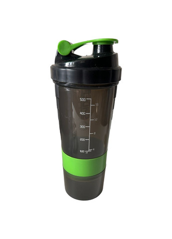 Шейкер спортивний 500 мл + 2 відсіки Чорний із зеленим No Brand Шейкер 2х Зелений (303699631)