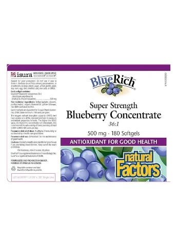 Черника BlueRich 500 мг, 180 мягких капсул Natural Factors (372506228)