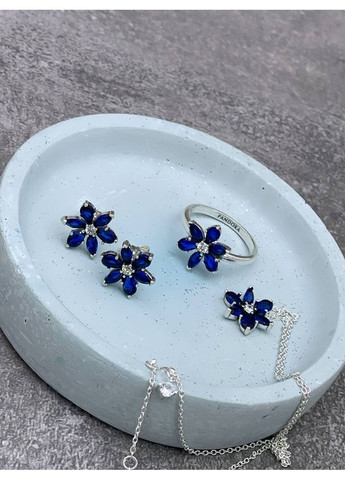 Серебряные серьги-кольца Пандора "Блестящий синий гербарий" 292407C01 Kabluchka (355344174)