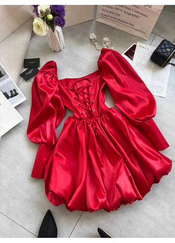 Червона святковий корсетна сукня з пишною спідницею з королівського атласу — заміри в описі з пишною спідницею GD/GL Модний простір однотонна