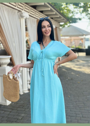 Блакитна повсякденний довга муслінова сукня Fashion Girl