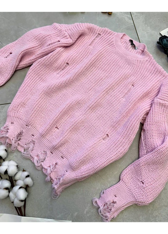 Светло-розовый демисезонный свитер женский рваный пуловер Style Point