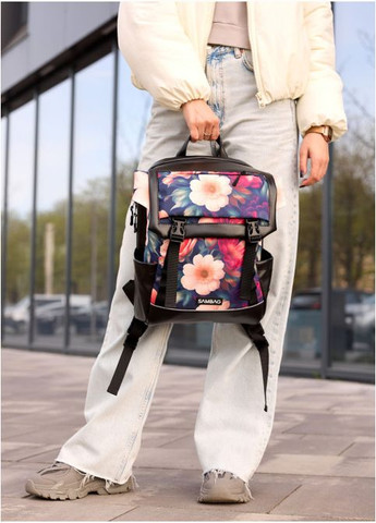 Жіночий рюкзак Aura чорний з принтом "MAGENTA FLOWERS" Sambag (302519077)