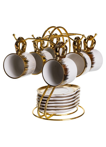 Набір для кави із порцеляни 12 предметів на 6 персон на металевій підставці, білий Yiwu (367983848)
