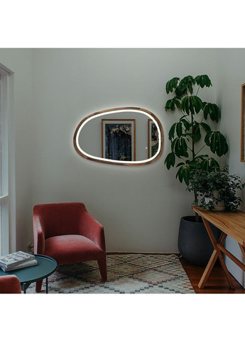 Дзеркало асиметричне дерев'яне з LED-підсвіткою Natural Walnut Горіх 55x85 см Luxury Wood Dali (369547024)