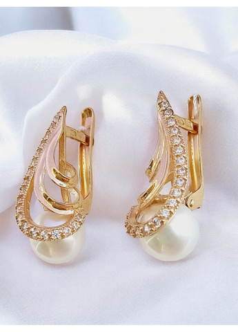 Золотые серьги с жемчугом и фианитами. Tango (354700142)