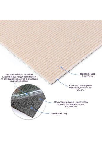 Самоклеюча плитка під ковролін молочний 300х300х4,5мм SW-00002482 Sticker Wall (366668211)