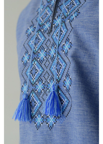 Синяя рубашка с вышивкой в джинсовом стиле с коротким рукавом узор геометрический прямой, свободная габардин (354307037)