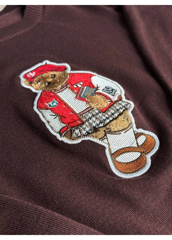 Коричневый демисезонный свитер женский a-n 2609 с нашивкой медвежонок оверсайз базовый one size No Brand