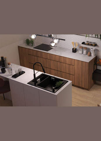 Мийка кухонна Magnetic, граніт, прямокут., з крилом, 690х500х219мм, чаша 1.5, врізна, антрацит Deante (315602411)