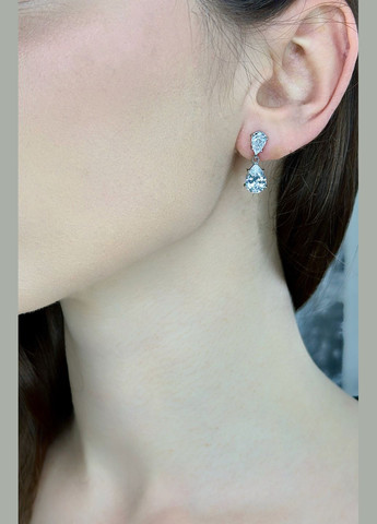 Срібні сережки з кубічним цирконієм покриті родієм Family Jewelry House (324627472)