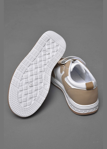Белые демисезонные кроссовки детские бело-бежевого цвета на липучке и шнуровке Let's Shop