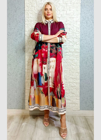 Бордовое повседневный, кэжуал платье а-силуэт, рубашка New Collection с абстрактным узором