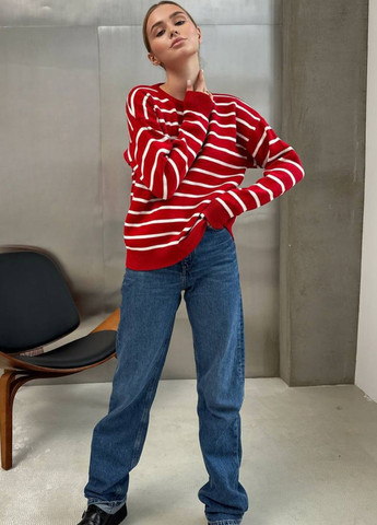 Червоний демісезонний базовий светр в смужку джемпер Україна