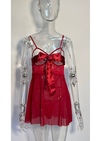 Женский эротический пеньюар с бантом на груди прозрачный Черный No Brand Сюрприз (315035698)