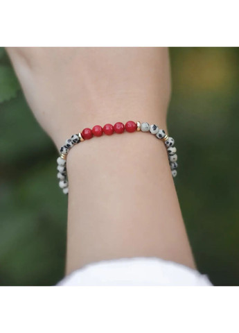 Браслет на резинке натуральный Коралл, Яшма Пятнистая +вставки гип-ный сплав цвет золото d-5-6мм+- L-18см No Brand Браслет (362695420)