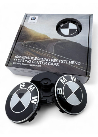 Фиксированные колпачки в диски БМВ 68 мм Черно-белые 1 штука BMW (354698478)