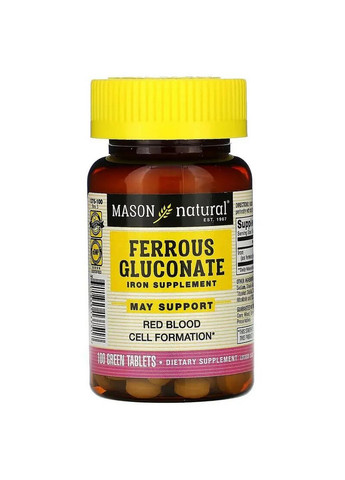 Витамины и минералы Ferrous Gluconate, 100 таблеток Mason Natural (293481545)